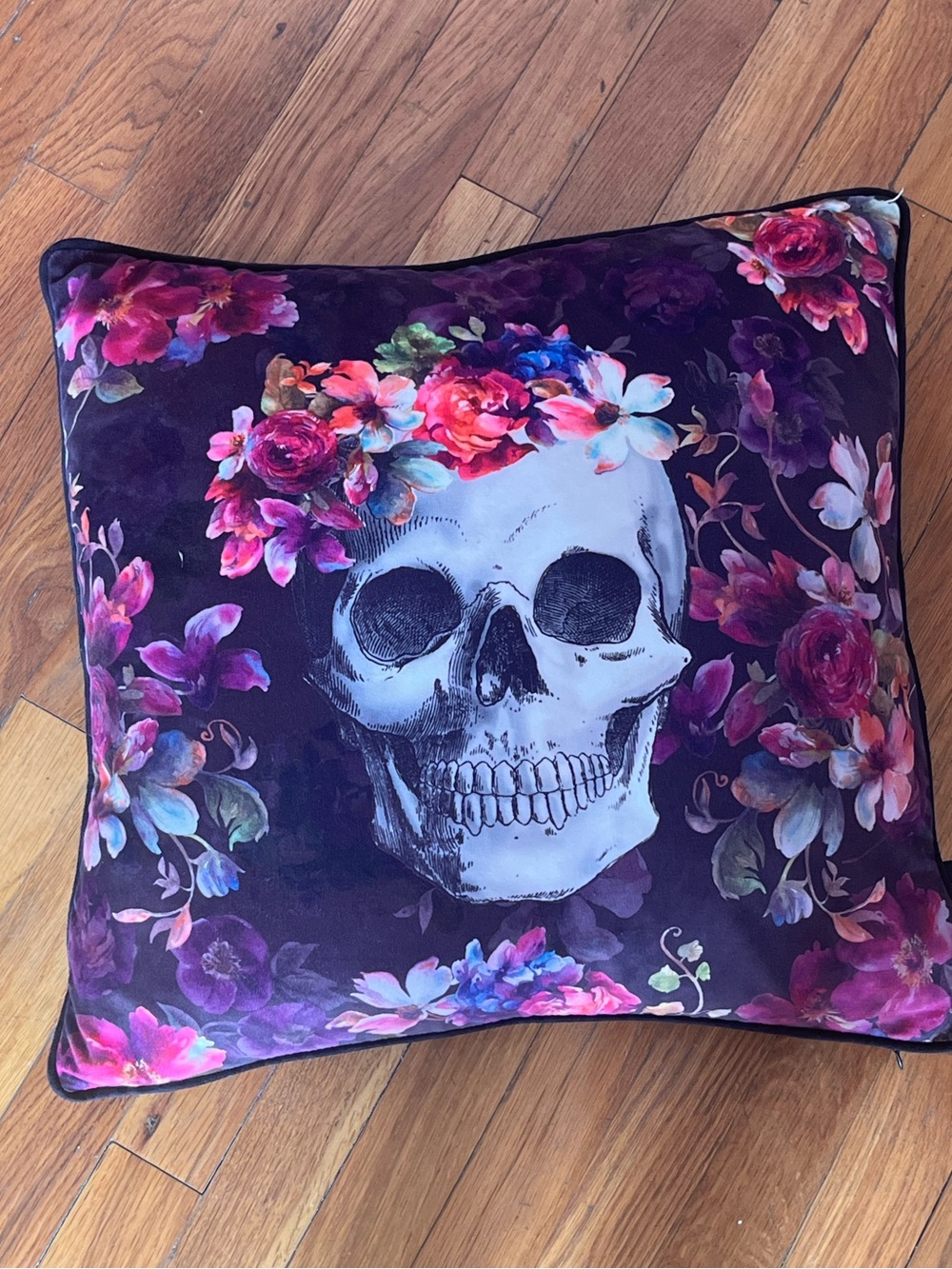 Skull & Floral Decorative Pillow - Purple Floral Skull Accent